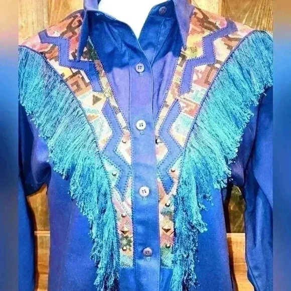 Kalamity Kate by Rare Xperience Vintage blue western fringe shirt T5.31.505 - Picture 2 of 6